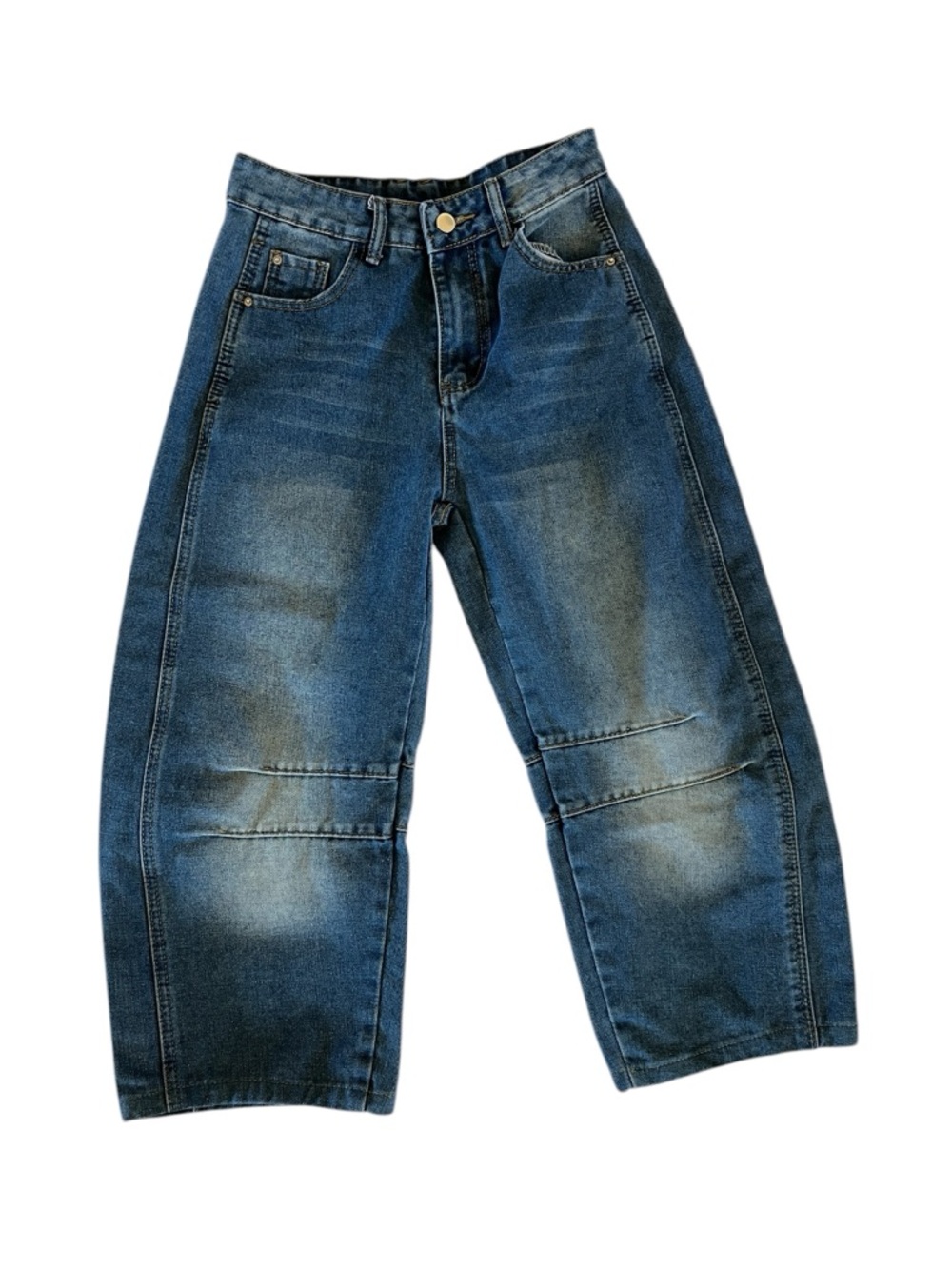 Y2K Barrel Leg Cropped Jeans High Rise Panel Seam Wide Denim - Picture 2 of 4